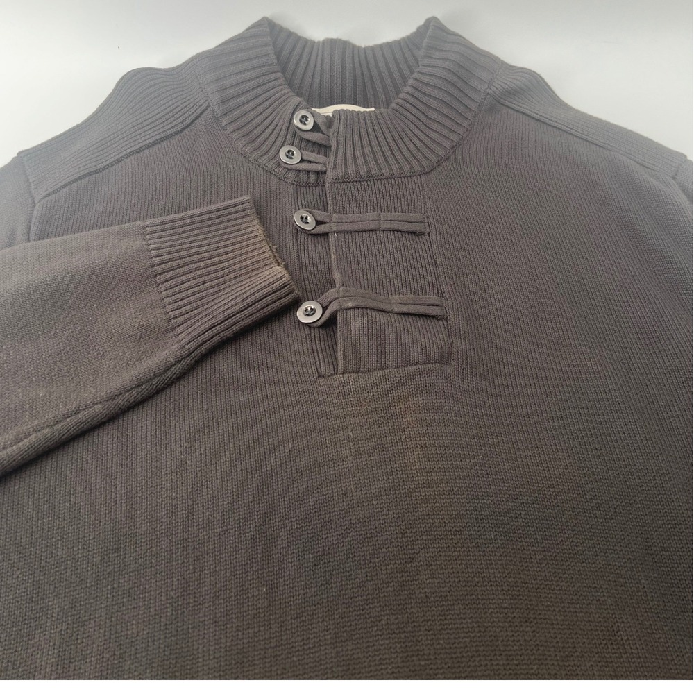 True Nation Mens 3XLT Charcoal Gray Mock Neck Button Knit Sweater Long Sleeve